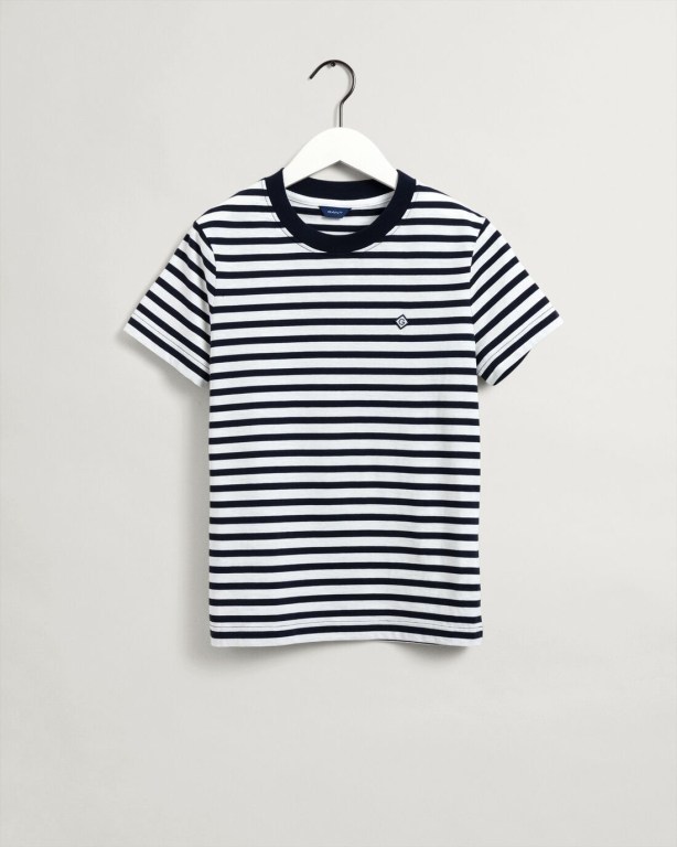 Gant Icon G Striped Women's T-shirts Blue | wQP2NOOgSPm