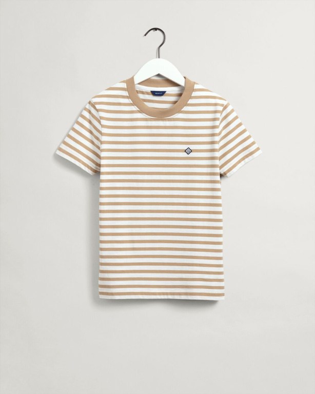 Gant Icon G Striped Women's T-shirts Dark Khaki | Nmf0MAQrYyp