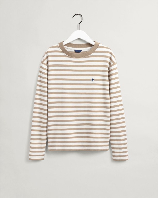 Gant Icon G Striped Women's T-shirts Dark Khaki | uQmpIF6uGI6