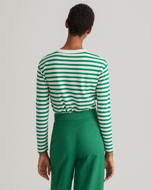 Gant Icon G Striped Women's T-shirts Green | 1B1oLXmhC6a