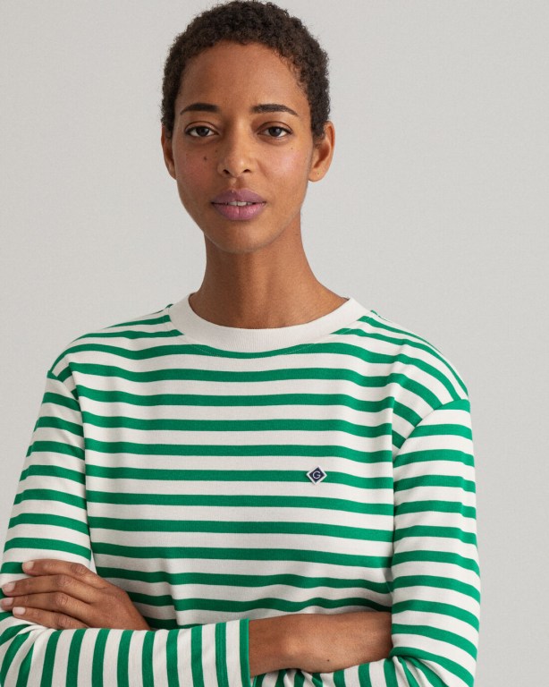 Gant Icon G Striped Women's T-shirts Green | 1B1oLXmhC6a