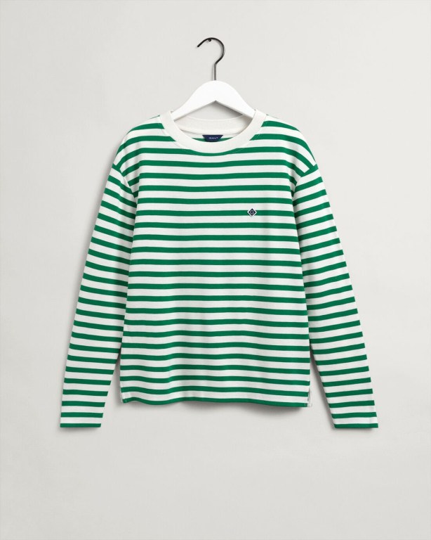 Gant Icon G Striped Women's T-shirts Green | 1B1oLXmhC6a