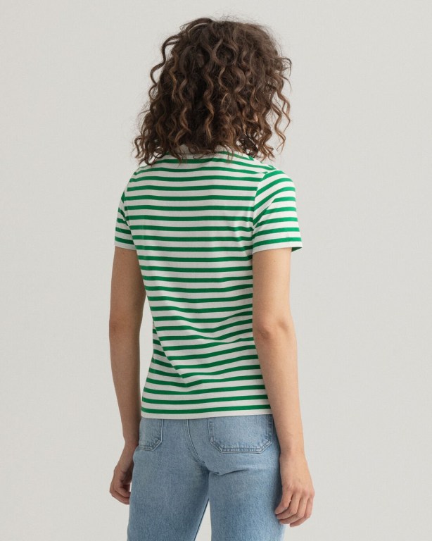 Gant Icon G Striped Women's T-shirts Green | T8xktuPjr5v