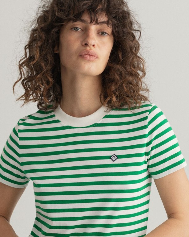 Gant Icon G Striped Women's T-shirts Green | T8xktuPjr5v