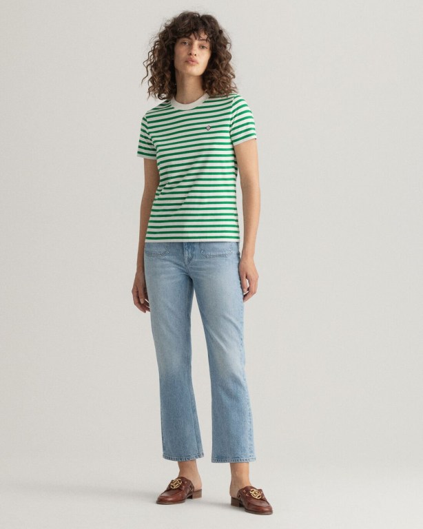 Gant Icon G Striped Women's T-shirts Green | T8xktuPjr5v