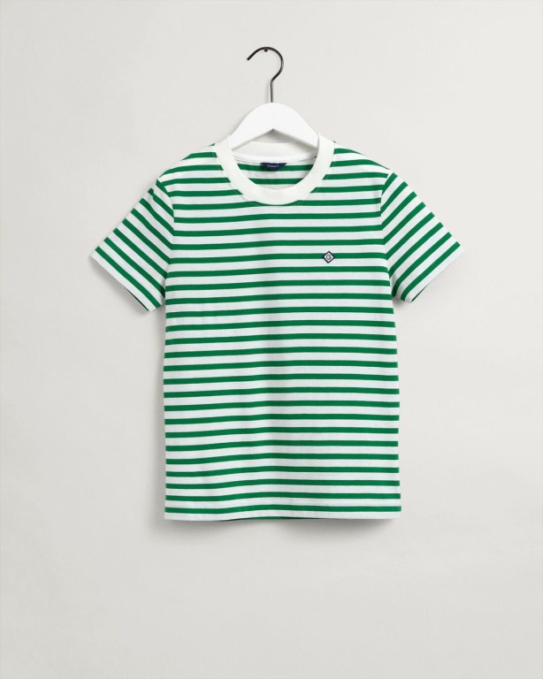 Gant Icon G Striped Women's T-shirts Green | T8xktuPjr5v