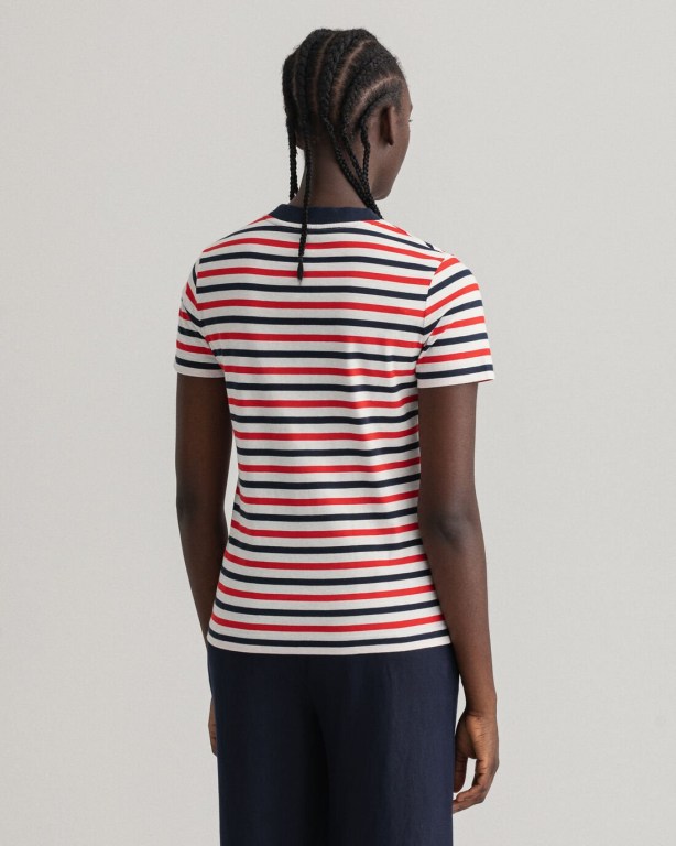 Gant Icon G Striped Women's T-shirts Light Red | EEt6vqNogwf