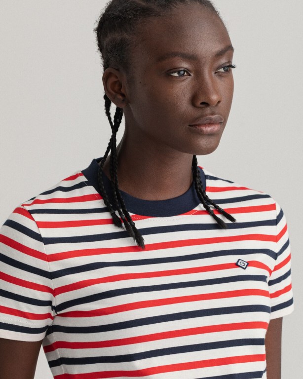 Gant Icon G Striped Women's T-shirts Light Red | EEt6vqNogwf