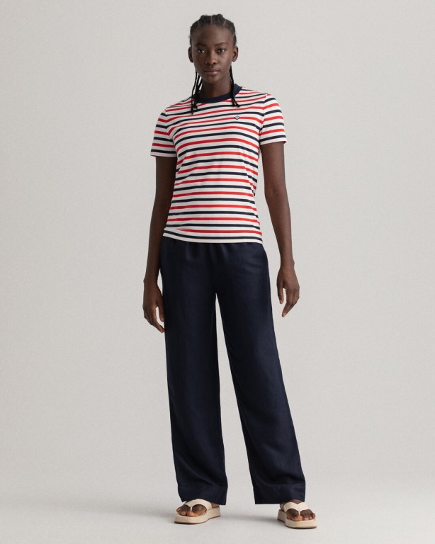 Gant Icon G Striped Women's T-shirts Light Red | EEt6vqNogwf