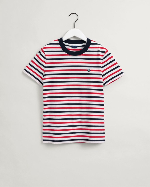 Gant Icon G Striped Women's T-shirts Light Red | EEt6vqNogwf