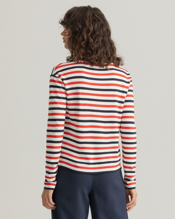 Gant Icon G Striped Women's T-shirts Red | tZYaX5GbJG4