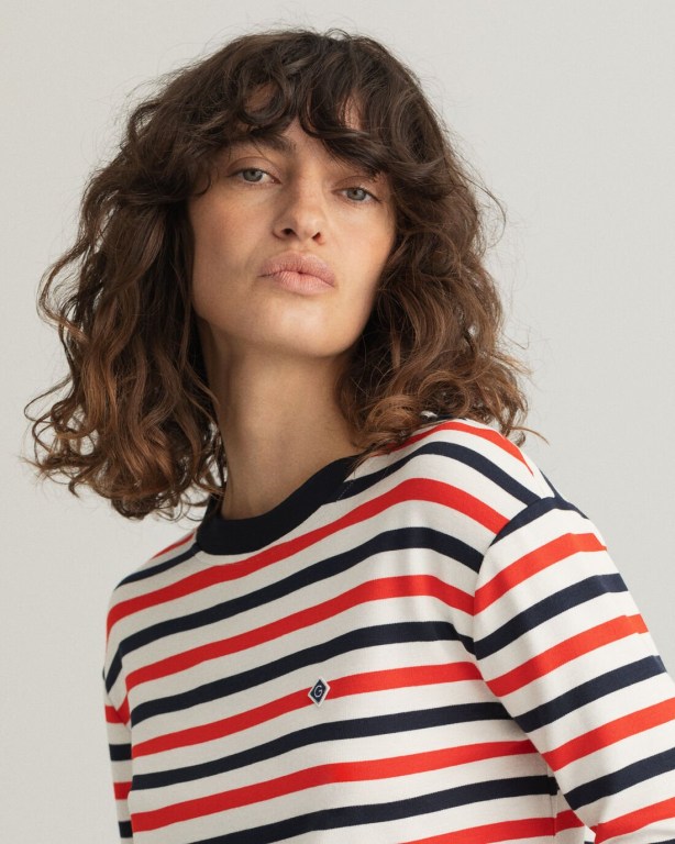 Gant Icon G Striped Women's T-shirts Red | tZYaX5GbJG4