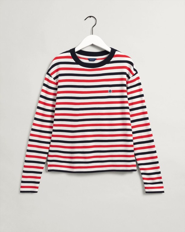 Gant Icon G Striped Women's T-shirts Red | tZYaX5GbJG4