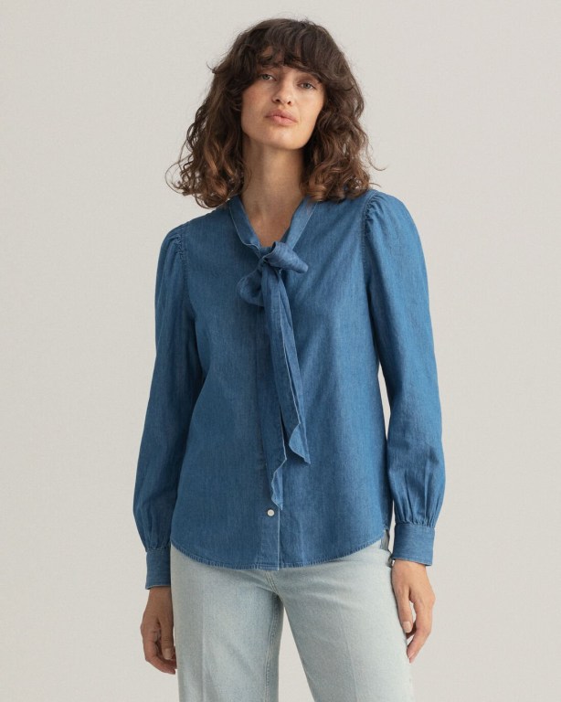 Gant Indigo Bow Women's Shirts Indigo | yFw1Md8iSXa