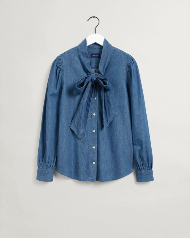 Gant Indigo Bow Women's Shirts Indigo | yFw1Md8iSXa