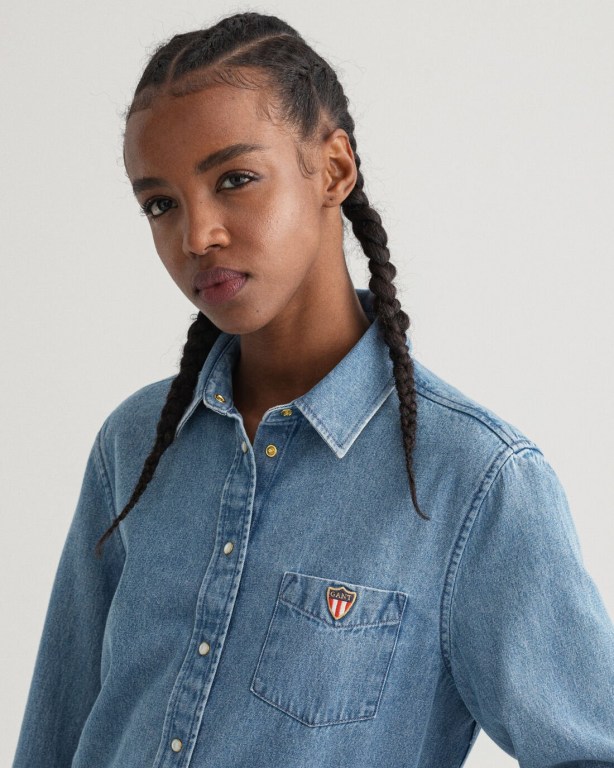 Gant Indigo Chambray Women's Shirts Indigo | f5IjFWI3VlT