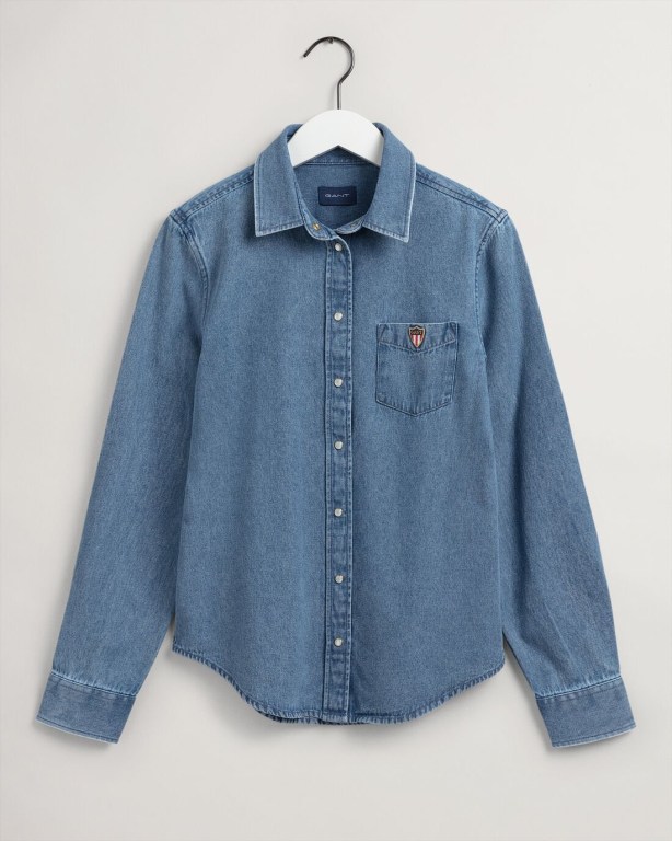 Gant Indigo Chambray Women's Shirts Indigo | f5IjFWI3VlT