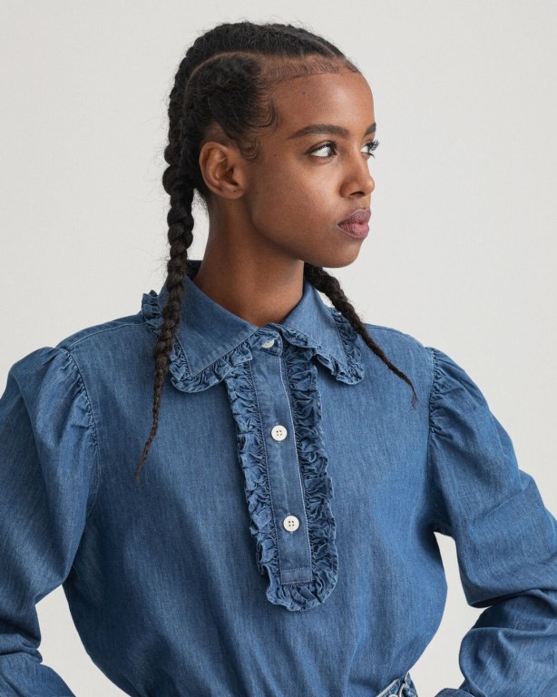 Gant Indigo Ruffle Women's Shirts Indigo | ws2zZdiDds4