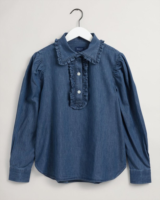 Gant Indigo Ruffle Women's Shirts Indigo | ws2zZdiDds4