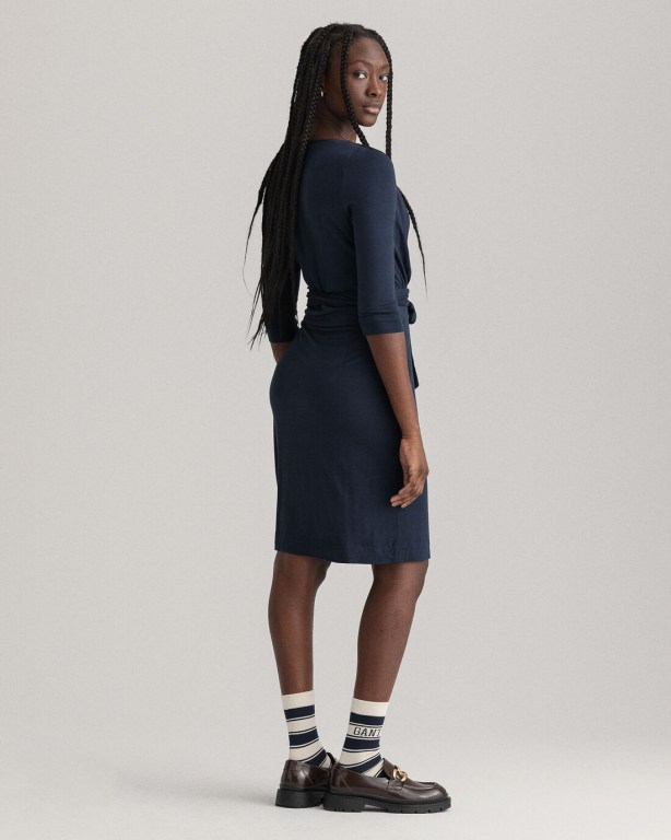 Gant Jersey Wrap Women's Dresses Blue | 2RJtzyDIsWg