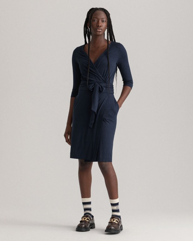 Gant Jersey Wrap Women's Dresses Blue | 2RJtzyDIsWg