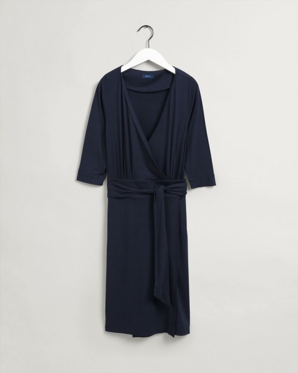 Gant Jersey Wrap Women's Dresses Blue | 2RJtzyDIsWg