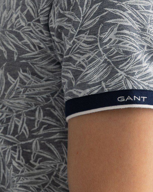 Gant Leaf Print Piqué Men's Polo Shirts Blue | FN3il1VEsI2