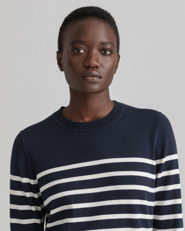 Gant Light Cotton Breton Crew Neck Women's Crew Neck Jumpers Blue | ebKRhHemlxj