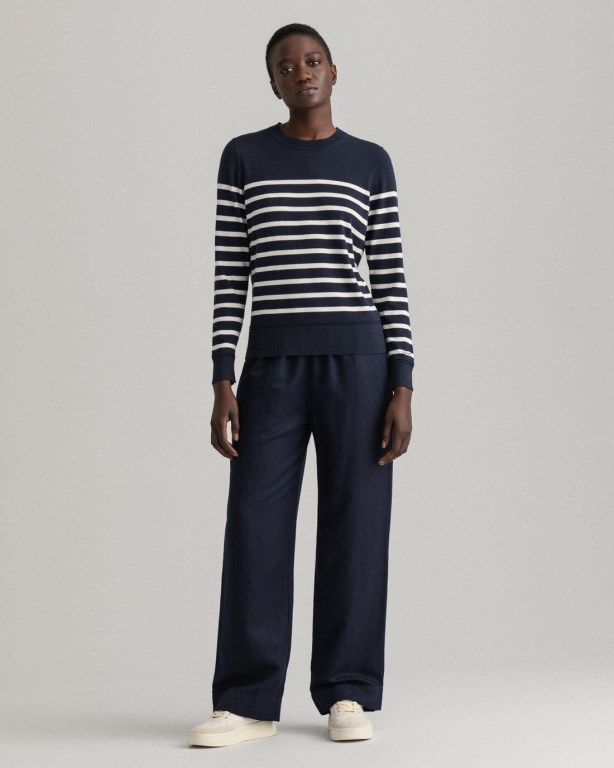 Gant Light Cotton Breton Crew Neck Women's Crew Neck Jumpers Blue | ebKRhHemlxj