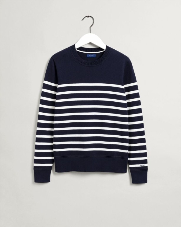 Gant Light Cotton Breton Crew Neck Women's Crew Neck Jumpers Blue | ebKRhHemlxj