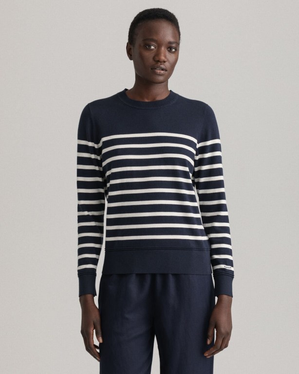 Gant Light Cotton Breton Crew Neck Women\'s Crew Neck Jumpers Blue | ebKRhHemlxj