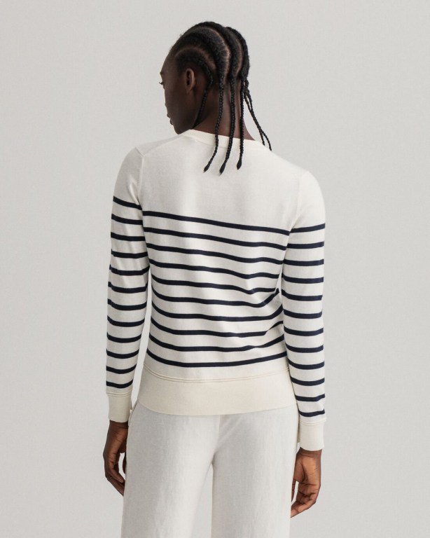 Gant Light Cotton Breton Crew Neck Women's Crew Neck Jumpers White | fa9PxqsEjqs