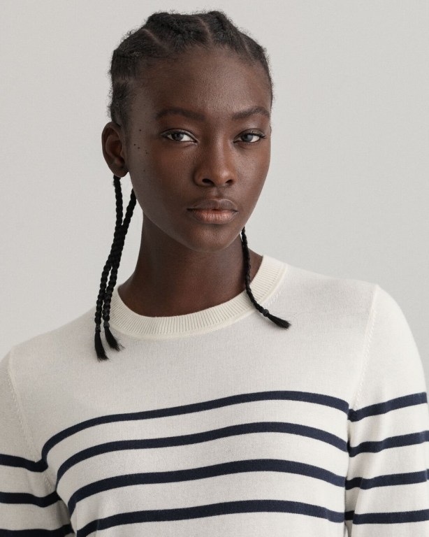 Gant Light Cotton Breton Crew Neck Women's Crew Neck Jumpers White | fa9PxqsEjqs