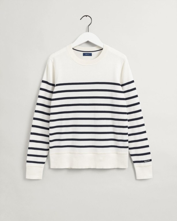 Gant Light Cotton Breton Crew Neck Women's Crew Neck Jumpers White | fa9PxqsEjqs