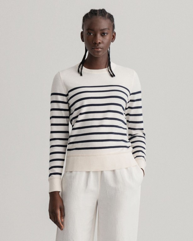 Gant Light Cotton Breton Crew Neck Women\'s Crew Neck Jumpers White | fa9PxqsEjqs