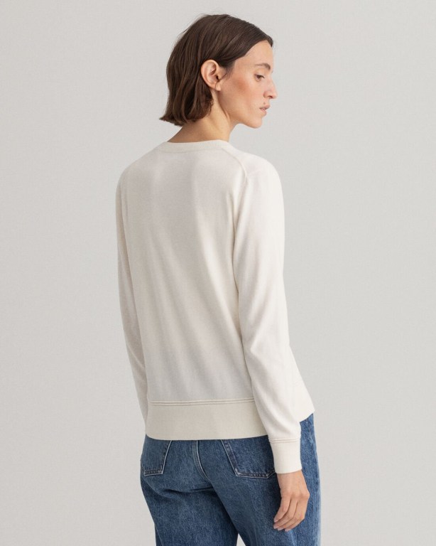 Gant Light Cotton Cardigan Women's V-neck Jumpers White | 6bvxwTIZwI2