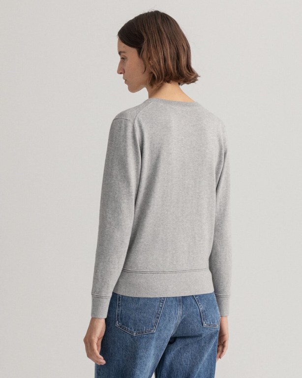 Gant Light Cotton Cardigan Women's V-neck Jumpers Grey | tmUlysODhV1