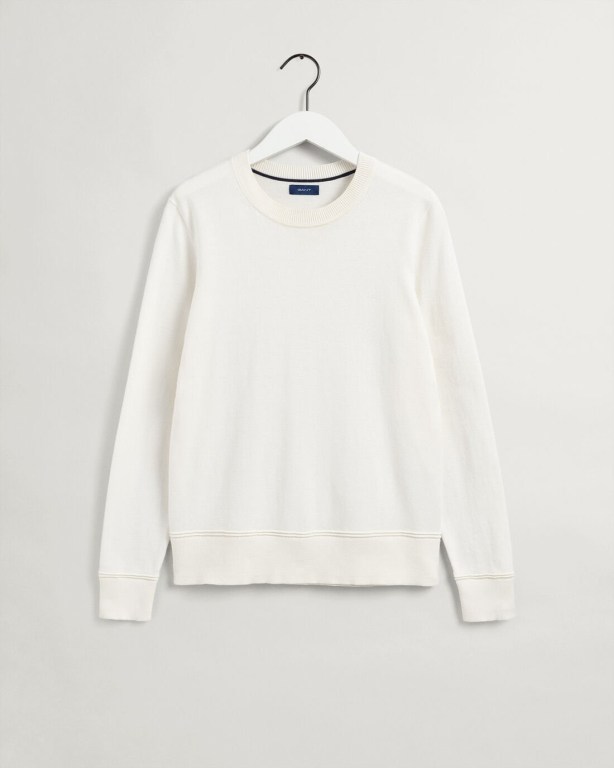 Gant Light Cotton Crew Neck Women's Crew Neck Jumpers White | 3numRfjms9K