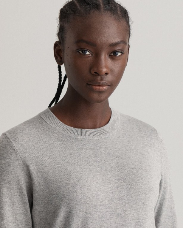 Gant Light Cotton Crew Neck Women's Crew Neck Jumpers Grey | Q8MXW2BEvTa