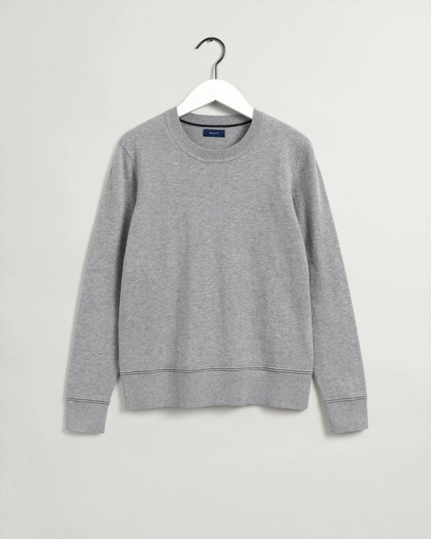 Gant Light Cotton Crew Neck Women's Crew Neck Jumpers Grey | Q8MXW2BEvTa