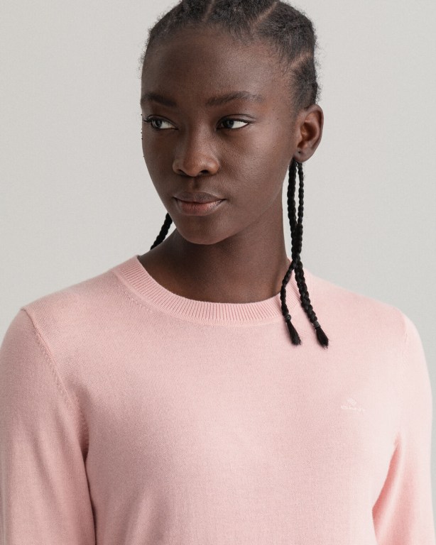 Gant Light Cotton Crew Neck Women's Crew Neck Jumpers Pink | exIY9PDkFkW