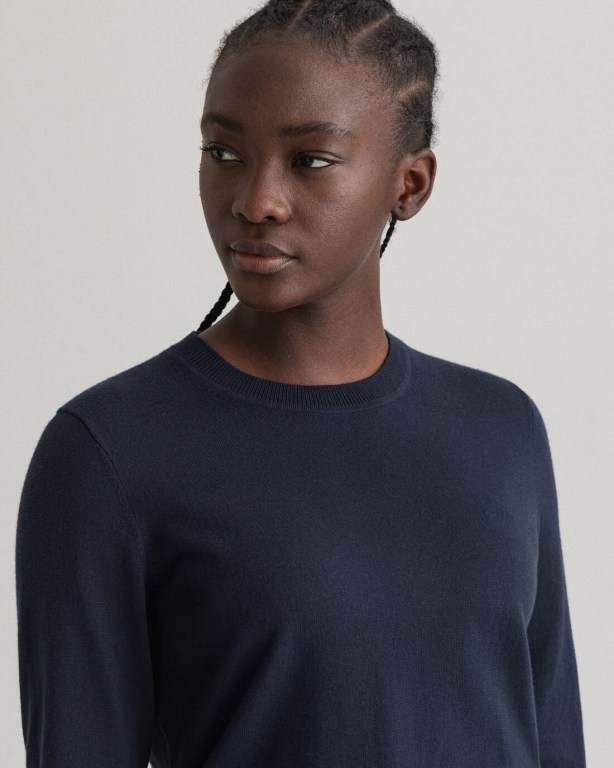 Gant Light Cotton Crew Neck Women's Crew Neck Jumpers Blue | xeCWEHrFcBD