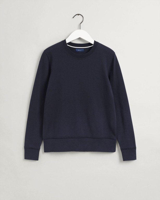 Gant Light Cotton Crew Neck Women's Crew Neck Jumpers Blue | xeCWEHrFcBD