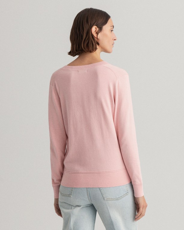 Gant Light Cotton Women's V-neck Jumpers Pink | UCnwMks9FfZ