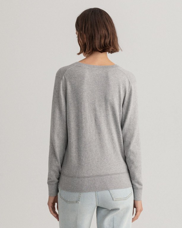 Gant Light Cotton Women's V-neck Jumpers Grey | USFKqXxhBVe