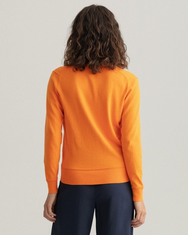 Gant Light Cotton Women's V-neck Jumpers Orange | lMMlbnOb9ub