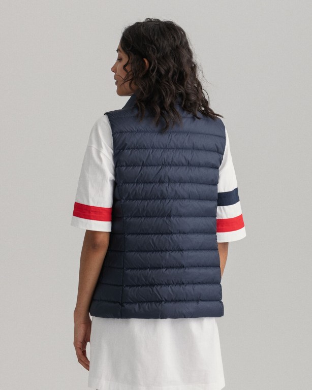 Gant Light Down Gilet Women's Coats Blue | UlLrvi7yiRu