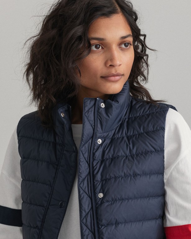 Gant Light Down Gilet Women's Coats Blue | UlLrvi7yiRu