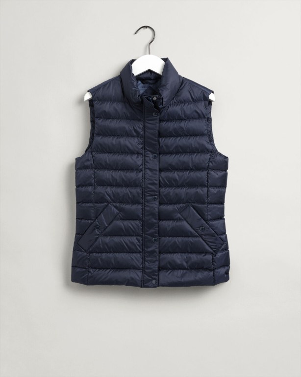 Gant Light Down Gilet Women's Coats Blue | UlLrvi7yiRu