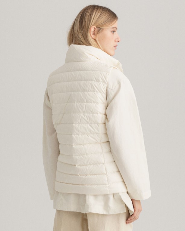 Gant Light Down Gilet Women's Coats Cream | 28Fb6ZrBDbA